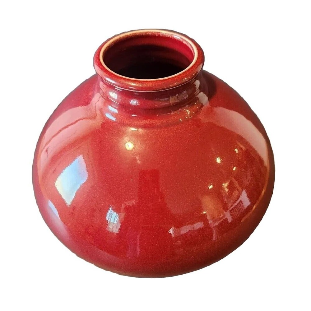 Vintage Japanese ARITA Shiny Red Glazed Artist SIGNED Porcelain Vase Studio Art